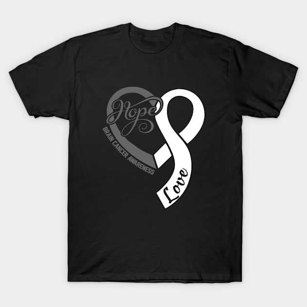 Brain Cancer Awareness Hope Love Heart Ribbn Happy Valentines Day- Love Shouldn't Hurt Stop T-Shirt by DAN LE